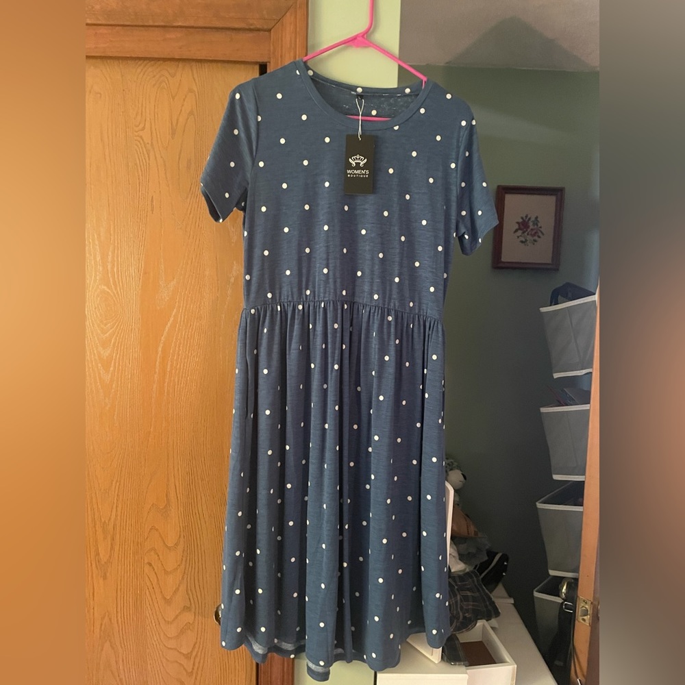 Blue & white polka dot tshirt dress